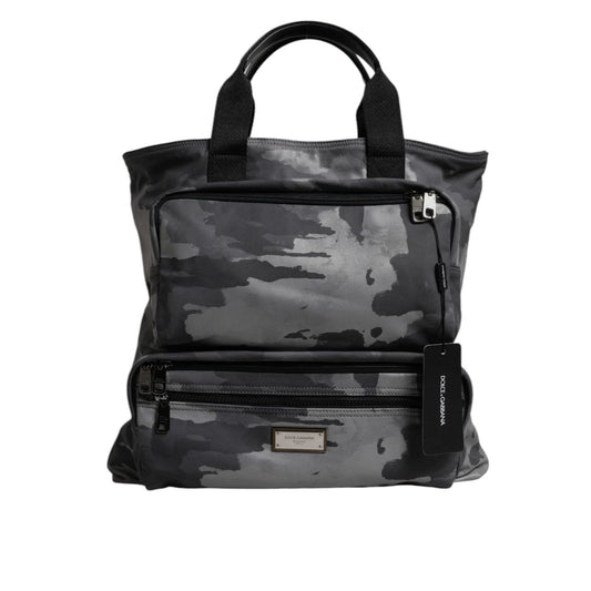 Dolce & Gabbana Gray Camo Cotton Multiple Compartments Tote Bag BAG4352