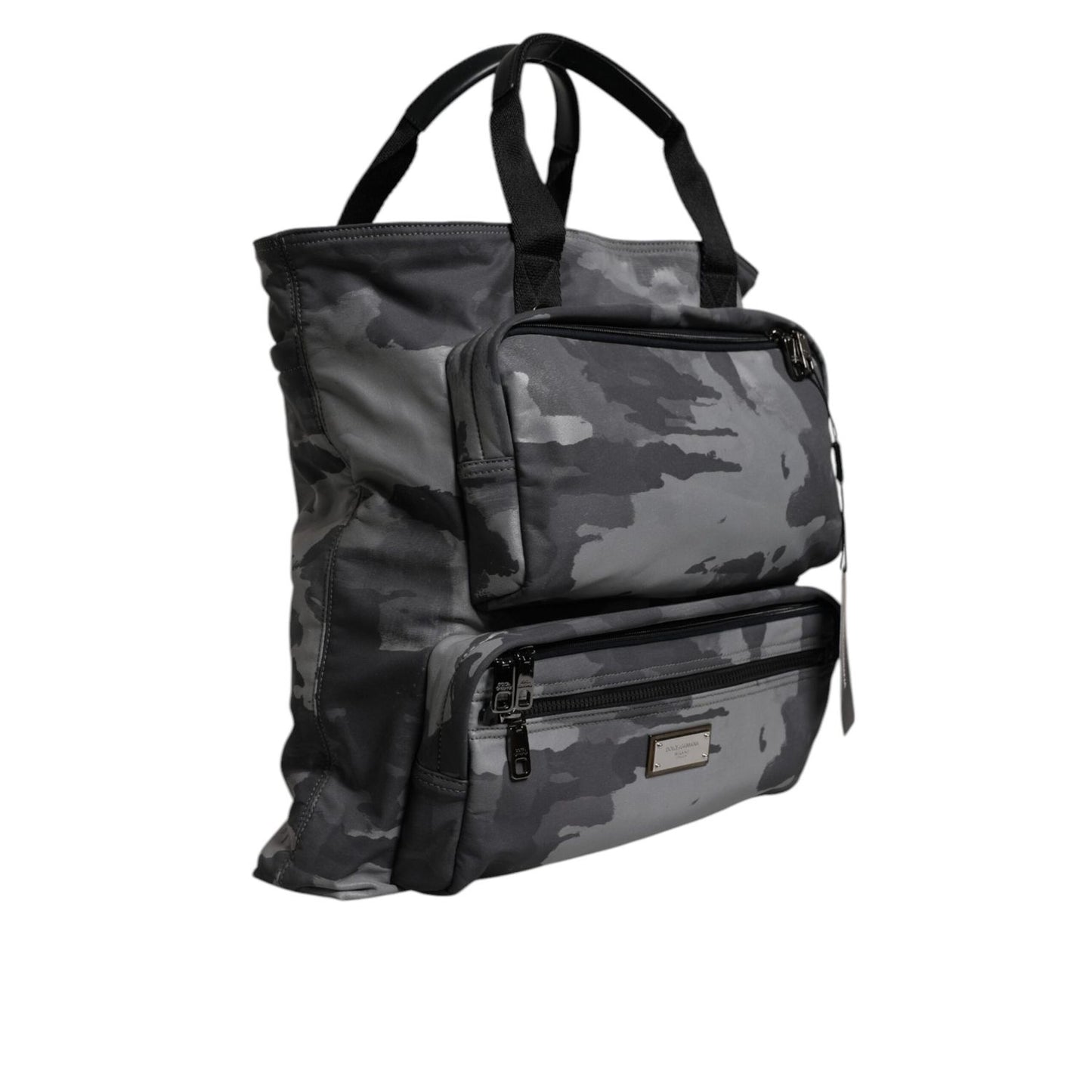 Dolce & Gabbana Gray Camo Cotton Multiple Compartments Tote Bag BAG4352