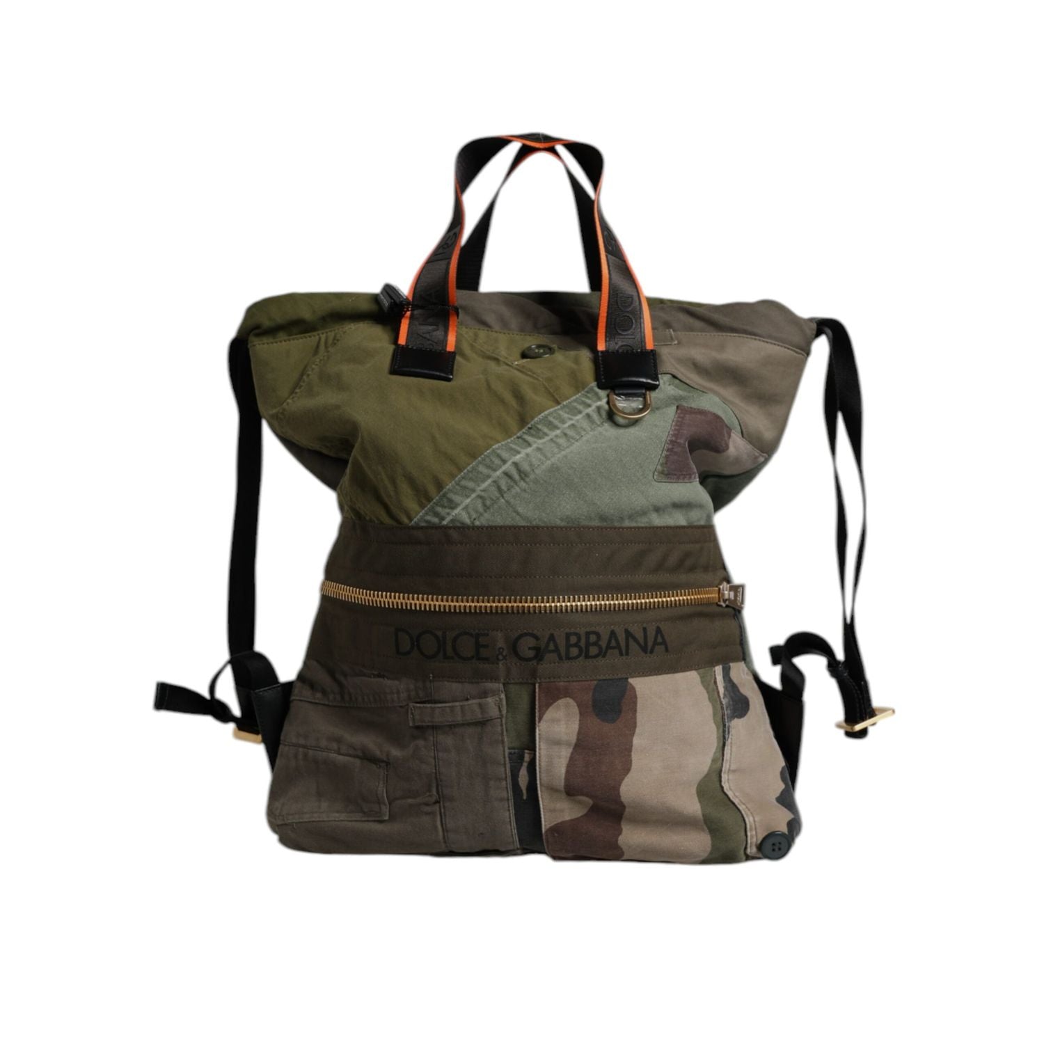 Dolce & Gabbana Military Green Patchwork Rucksack Backpack Bag