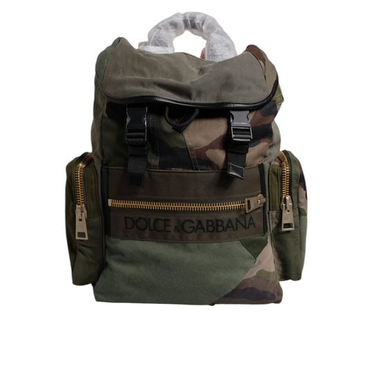 Dolce & Gabbana Military Green Patchwork Travel Backpack Bag BAG4405