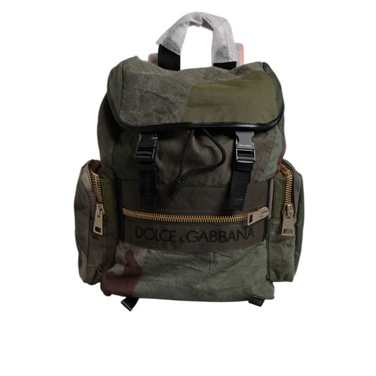 Dolce & Gabbana Military Green Patchwork Travel Backpack Bag BAG4472