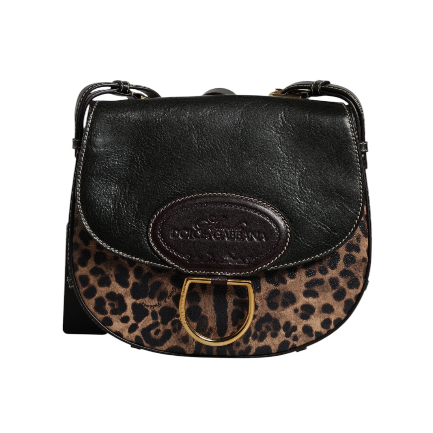 Dolce & Gabbana Black Brown Leopard Leather Shoulder Strap Bag