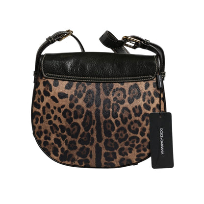 Dolce & Gabbana Black Brown Leopard Leather Shoulder Strap Bag