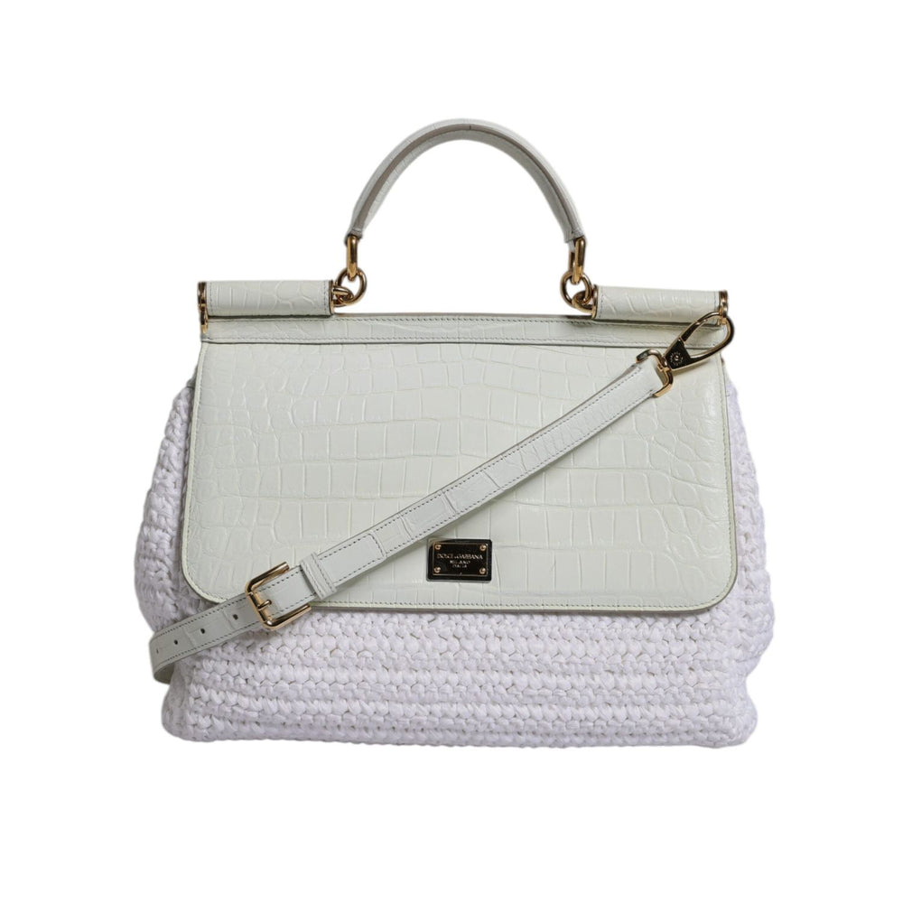 Dolce & Gabbana White Rafia Leather Top Handle Crossbody Bag BAG4333