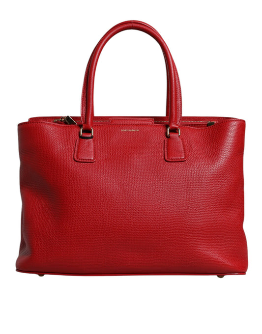 Dolce & Gabbana Red Calfskin Leather Logo Plaque Top Handle Bag BAG4355