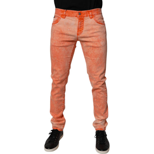 Dolce & Gabbana Orange Tie Dye Cotton Skinny Men Denim Jeans PAN75141-50