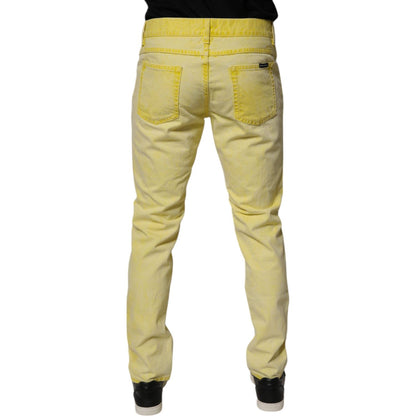 Dolce & Gabbana Yellow Cotton Stretch Skinny Men Denim Jeans
