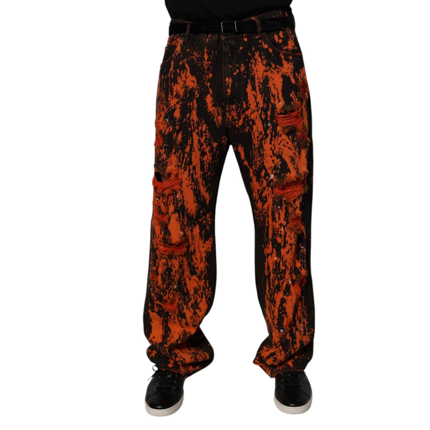 Dolce & Gabbana Black Red Tie Dye Cotton Straight Denim Jeans