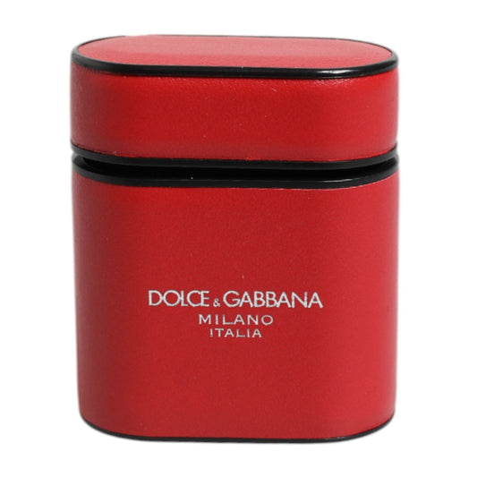 Dolce & Gabbana Red Calfskin Leather Logo Print Flip Holder Airpods Case SMY10654