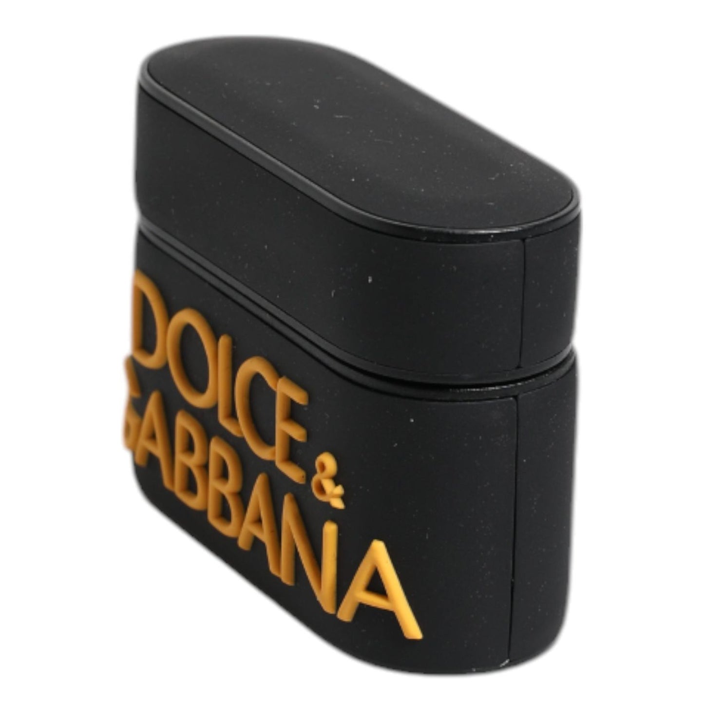 Dolce & Gabbana Black Yellow Silicone Embossed Logo Airpods Case SMY10658