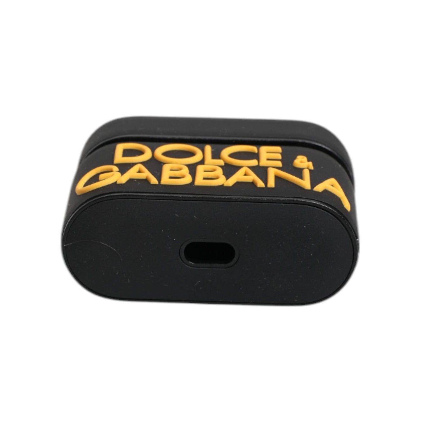 Dolce & Gabbana Black Yellow Silicone Embossed Logo Airpods Case SMY10658