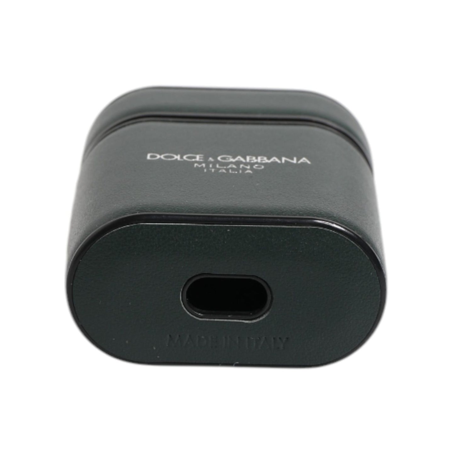 Dolce & Gabbana Black Calfskin Leather Logo Print Flip Holder Airpods Case