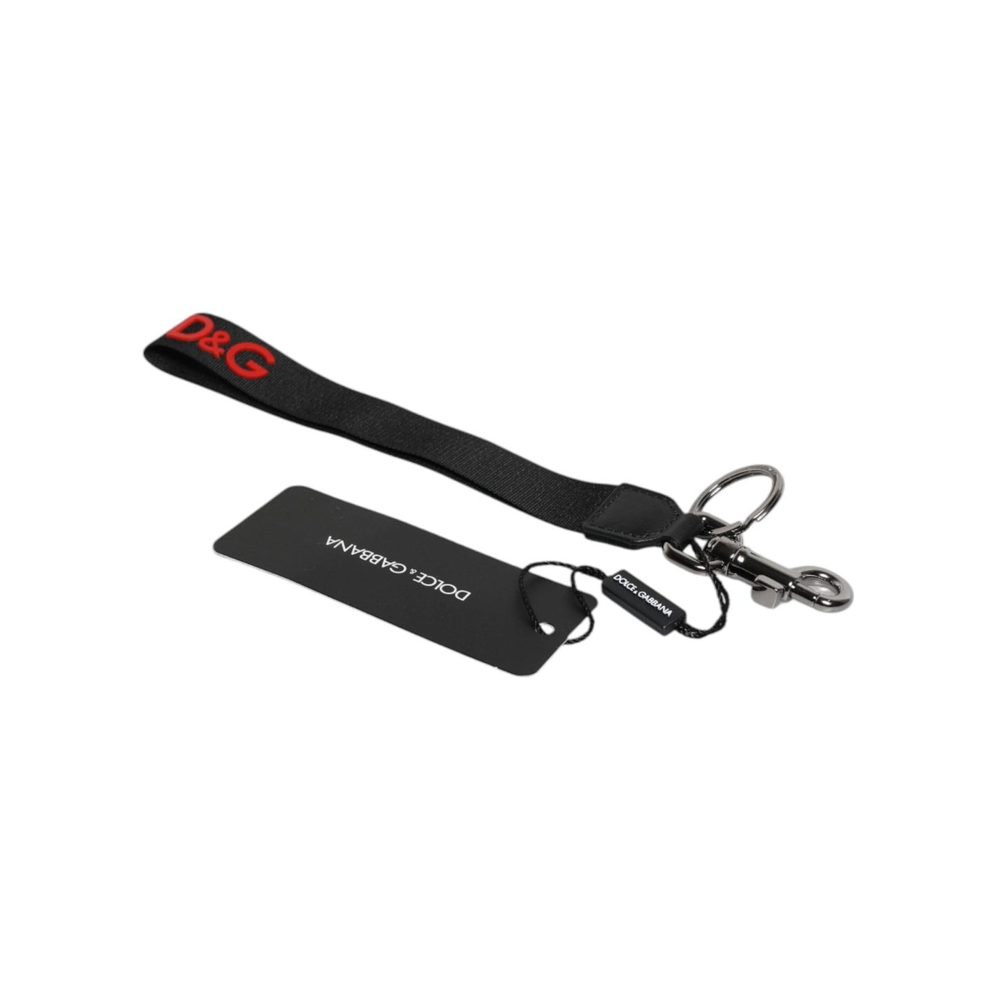 Dolce & Gabbana Black Logo Nylon Silver Brass Men Holder Keychain Keyring SMY10698#