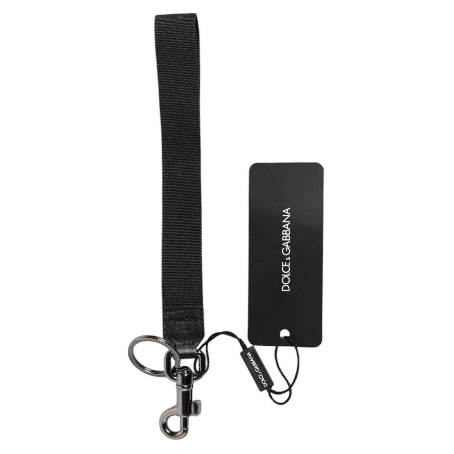 Dolce & Gabbana Black Logo Nylon Silver Brass Men Holder Keychain Keyring SMY10698#