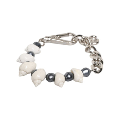 Dolce & Gabbana Silver Tone Brass Beaded Shell DG Logo Pendant Bracelet