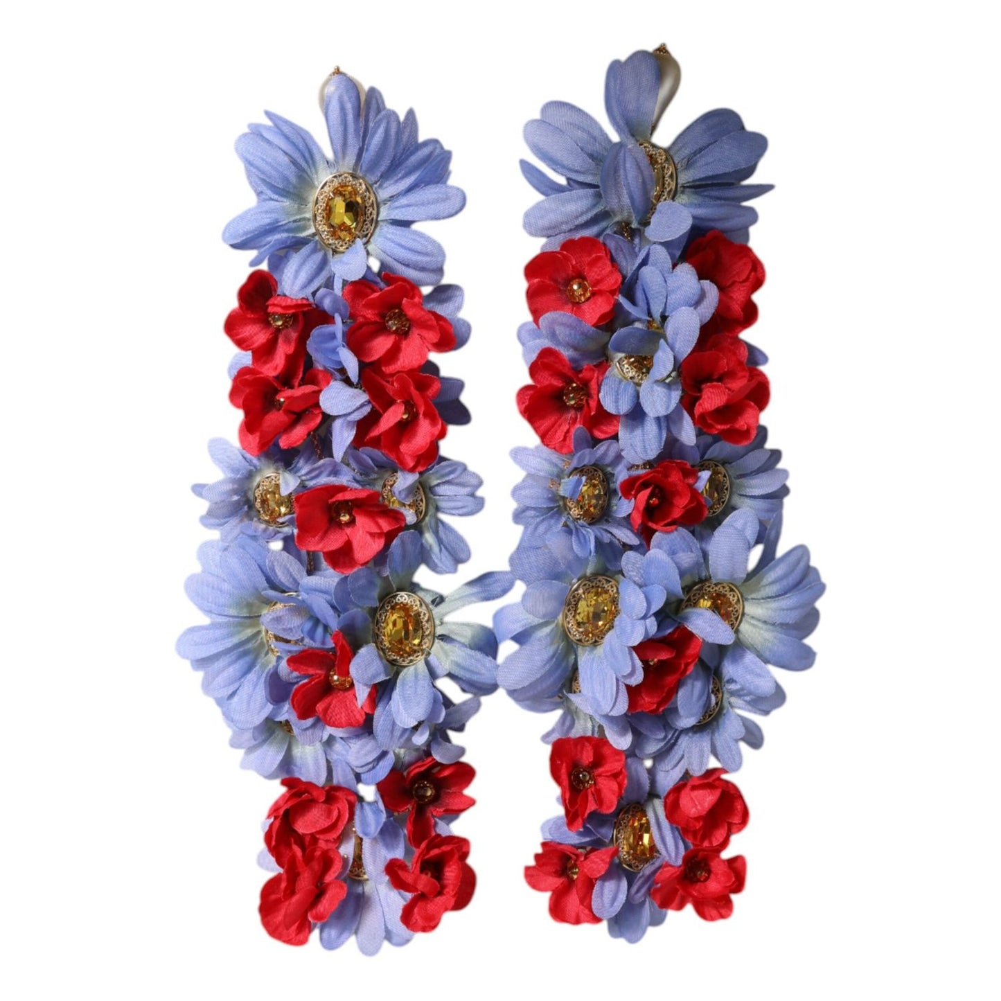 Dolce & Gabbana Gold Tone Brass Floral Crystal Clip On Dangling Earrings SMY10507
