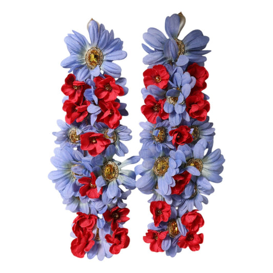 Dolce & Gabbana Gold Tone Brass Floral Crystal Clip On Dangling Earrings SMY10507