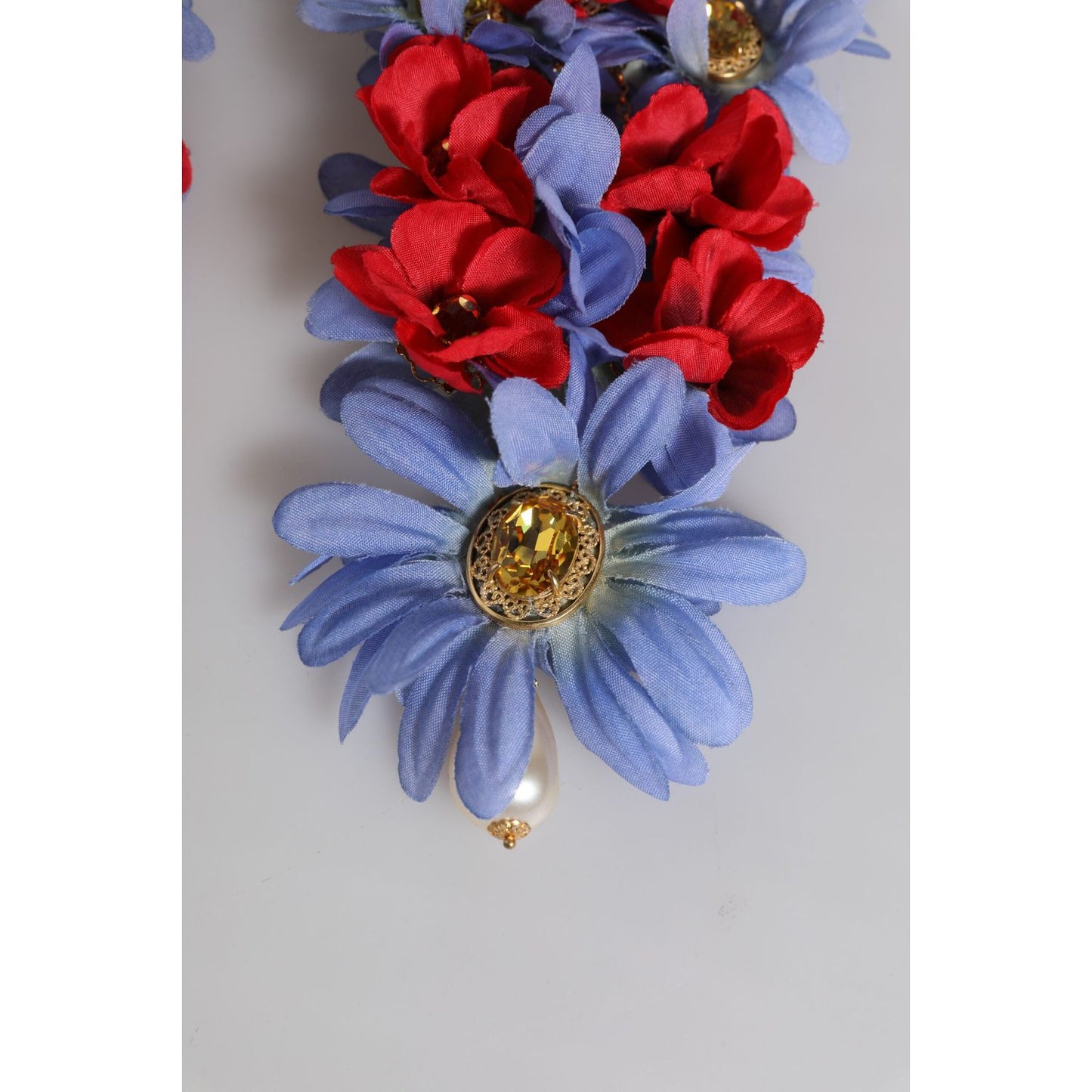 Dolce & Gabbana Gold Tone Brass Floral Crystal Clip On Dangling Earrings SMY10507