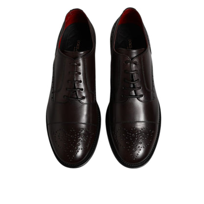 Dolce & Gabbana Maroon Calfskin Leather Derby Men Dress Shoes