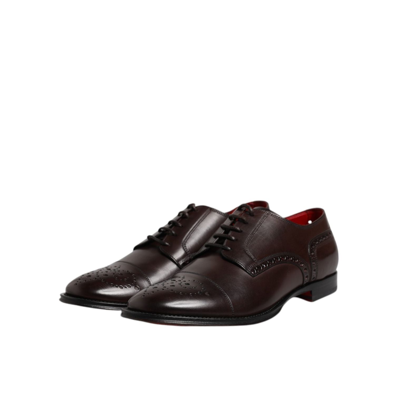 Dolce & Gabbana Maroon Calfskin Leather Derby Men Dress Shoes