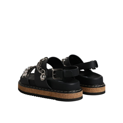 Dolce & Gabbana Black Crystal Embellish Strap Sandals Shoes