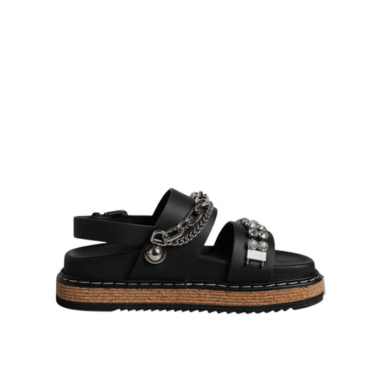 Dolce & Gabbana Black Crystal Embellish Strap Sandals Shoes LA12514-36