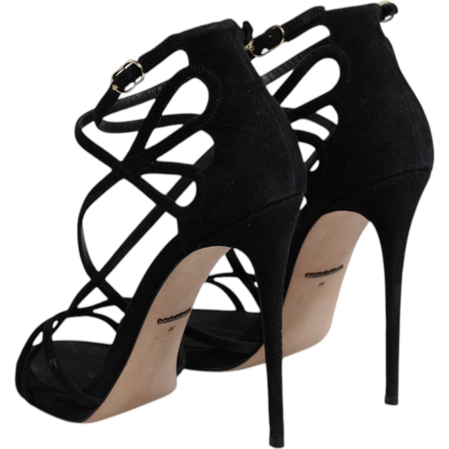 Dolce & Gabbana Black Leather Stiletto Heels Sandals Shoes