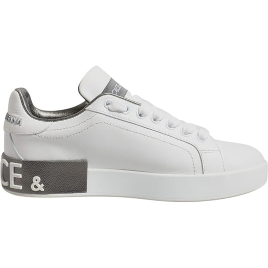 Dolce & Gabbana White Gray Leather Low Top Sneakers Shoes