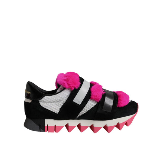 Dolce & Gabbana Black Pink Fur Embellished Sneakers Shoes