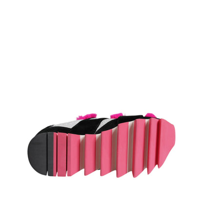 Dolce & Gabbana Black Pink Fur Embellished Sneakers Shoes