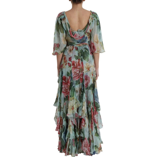 Dolce & Gabbana Blue Floral Print Tiered Long Maxi Dress DR81578-44
