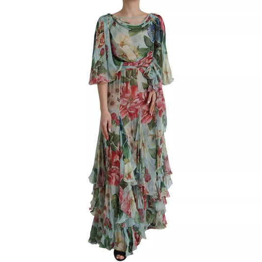 Dolce & Gabbana Blue Floral Print Tiered Long Maxi Dress DR81578-44