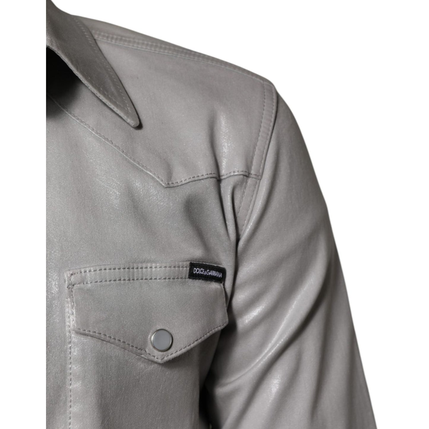 Dolce & Gabbana Metallic Gray Cotton Button Down Shirt TSH878486-38