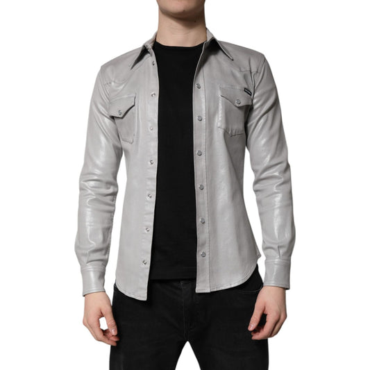 Dolce & Gabbana Metallic Gray Cotton Button Down Shirt TSH878489-41