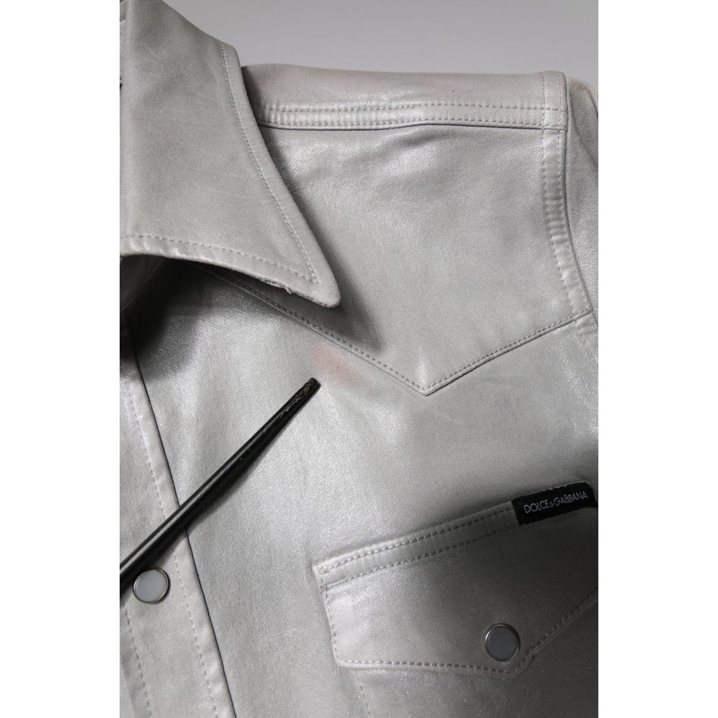 Dolce & Gabbana Metallic Gray Cotton Button Down Shirt TSH878489-41