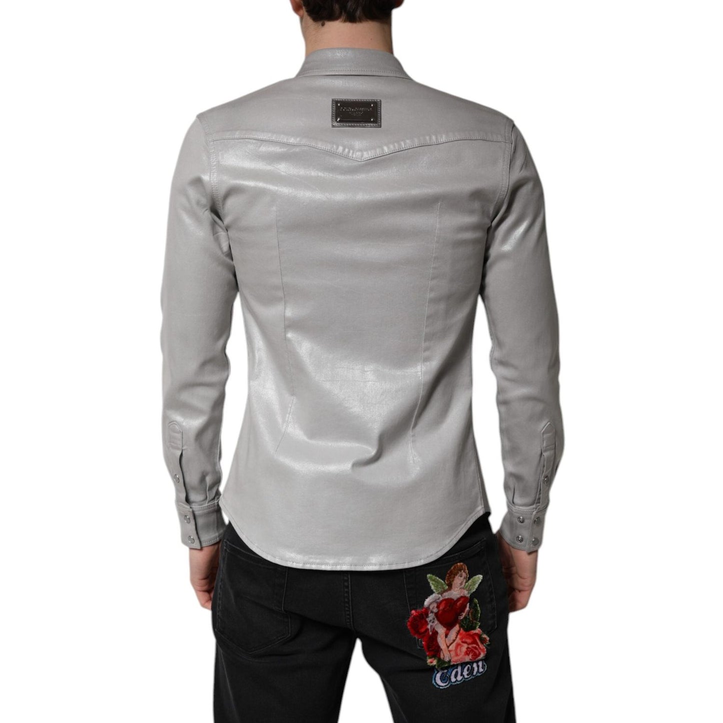 Dolce & Gabbana Metallic Gray Cotton Button Down Shirt TSH878490-42