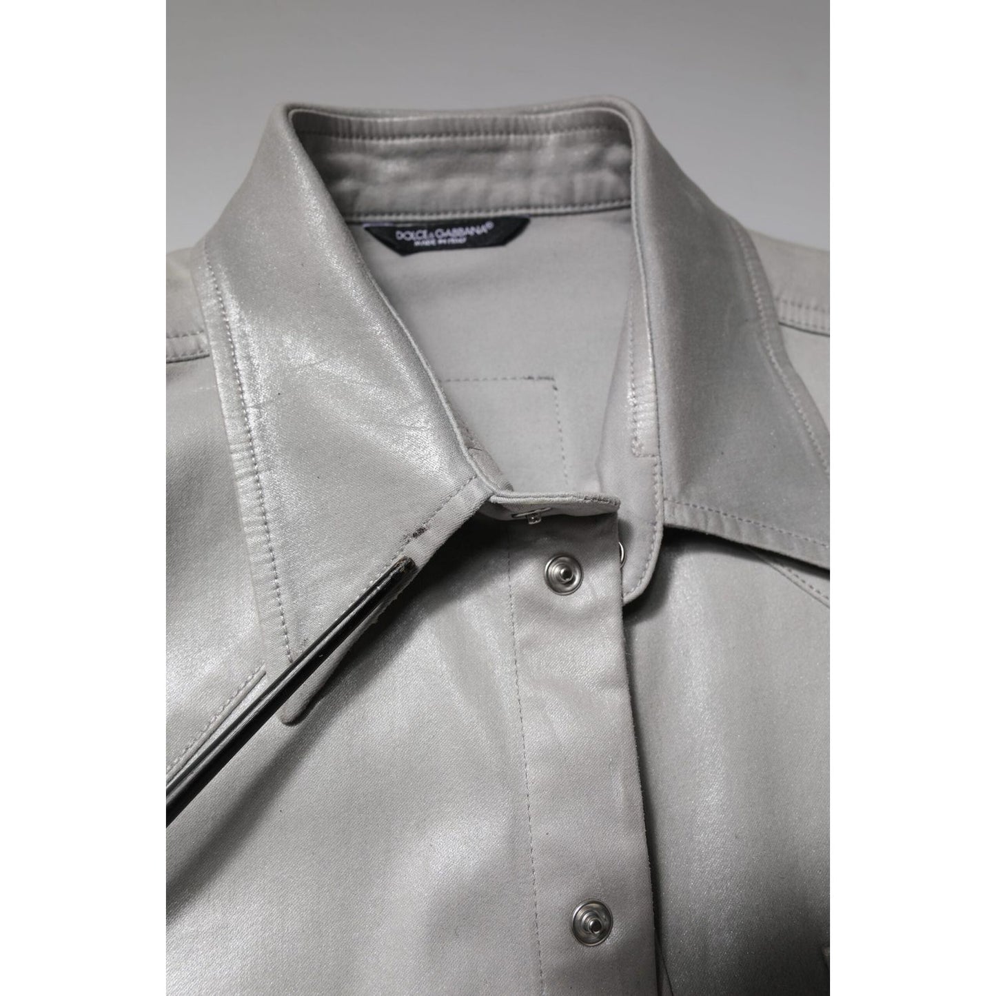 Dolce & Gabbana Metallic Gray Cotton Button Down Shirt TSH878490-42