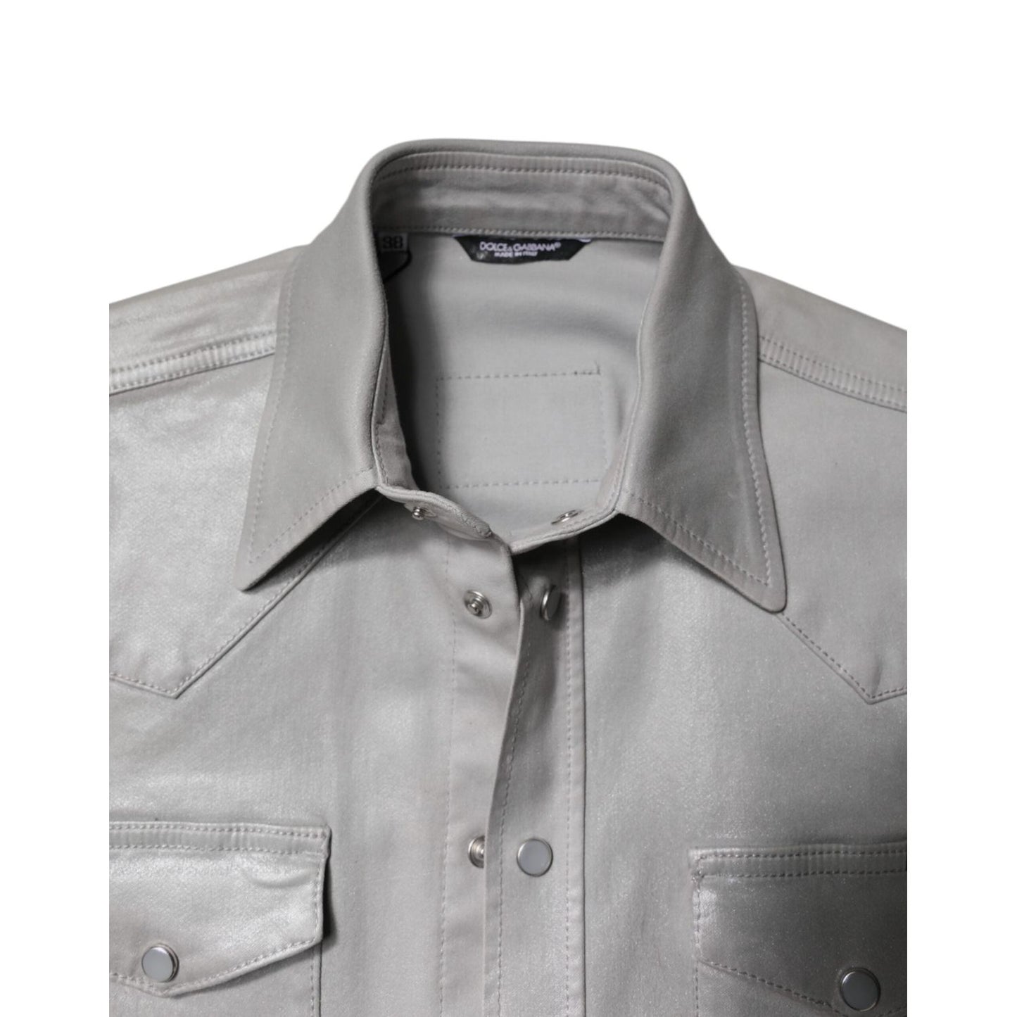 Dolce & Gabbana Metallic Gray Cotton Button Down Shirt TSH878492-43