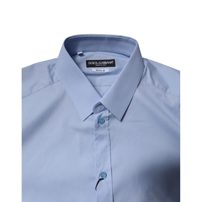 Dolce & Gabbana Light Blue Cotton GOLD Dress Formal Shirt