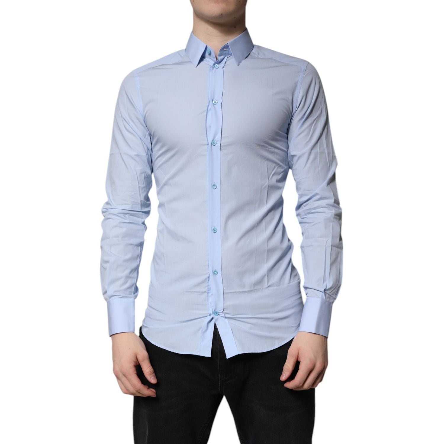 Dolce & Gabbana Light Blue Cotton GOLD Dress Formal Shirt