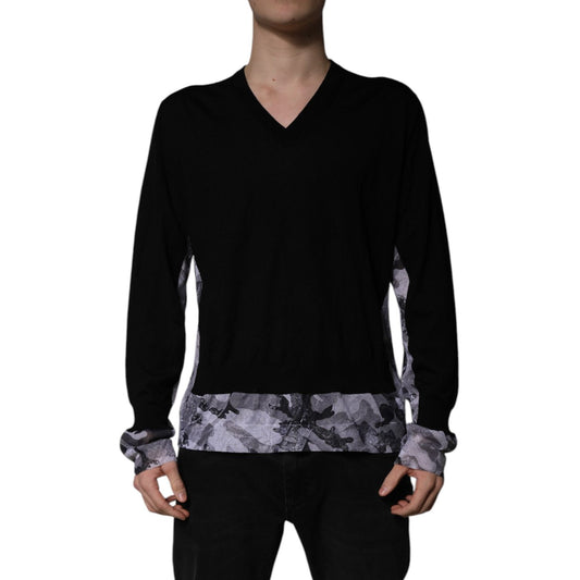 Dolce & Gabbana Black Camouflage V-neck Pullover Sweater