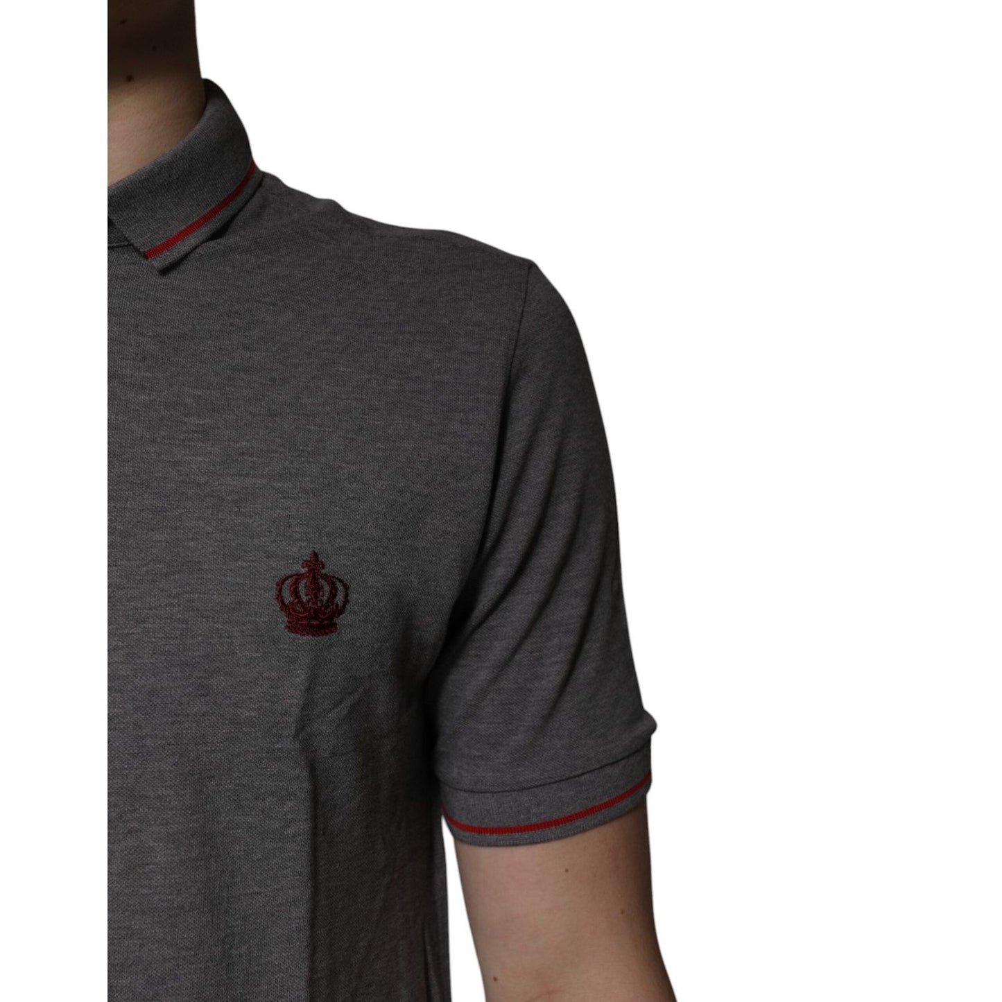 Dolce & Gabbana Gray Cotton Crown Collared Polo T-shirt TSH84557-44