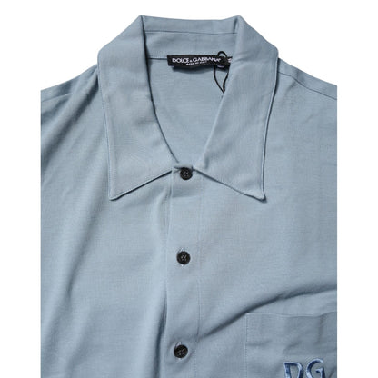 Dolce & Gabbana Blue Cotton Button Down Casual Men Polo Shirt