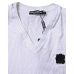 Dolce & Gabbana White Cotton Logo Patch V-neck Tee T-shirt TSH85127-52