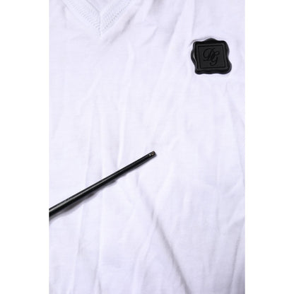 Dolce & Gabbana White Cotton Logo Patch V-neck Tee T-shirt