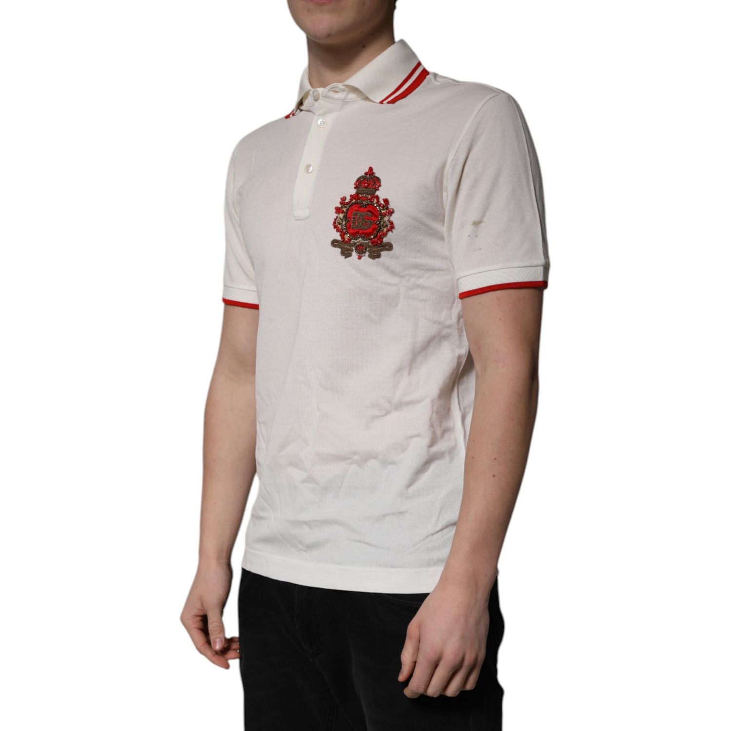 Dolce & Gabbana White Cotton Logo Collared Polo Men T-shirt