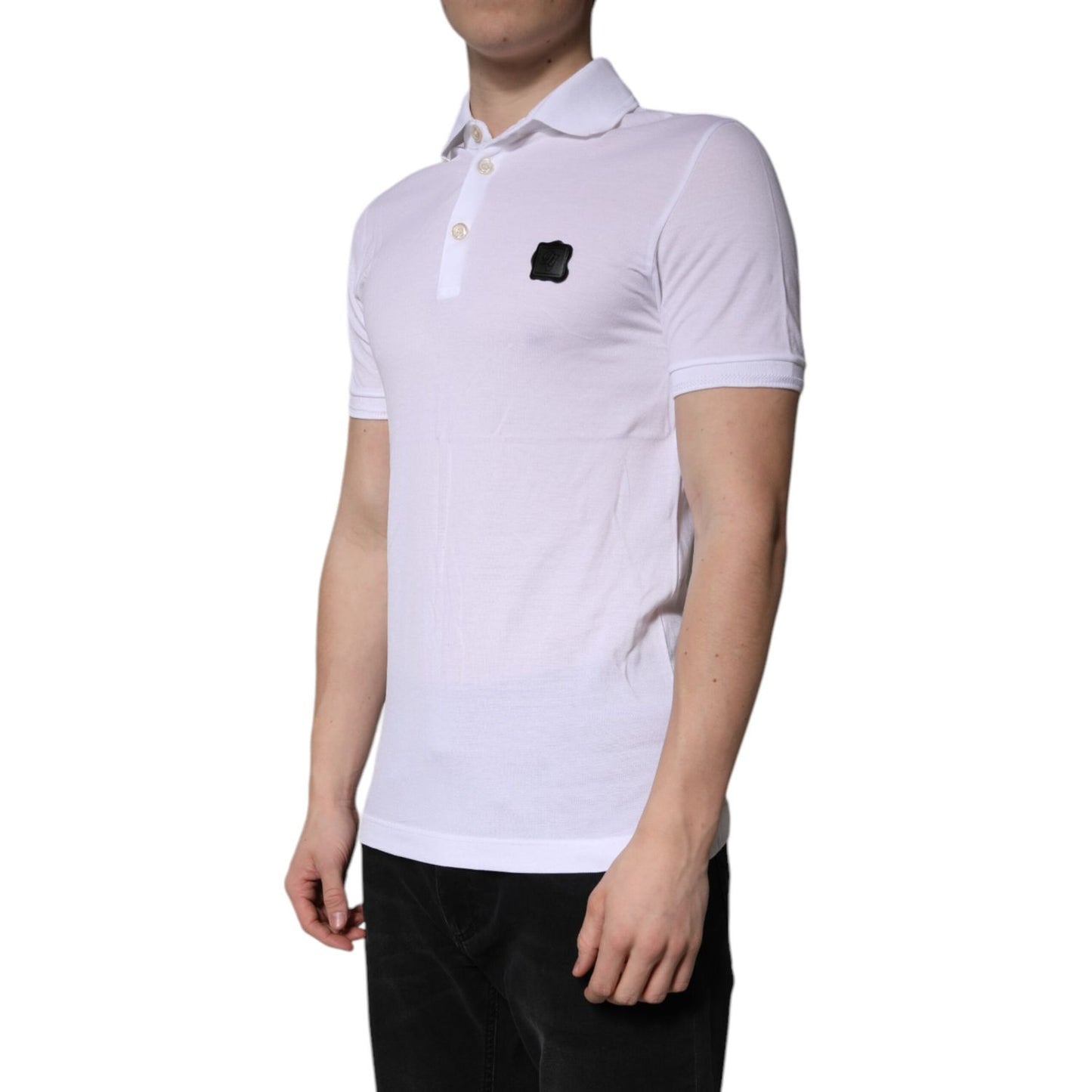 Dolce & Gabbana White Cotton Logo Collared Polo T-shirt