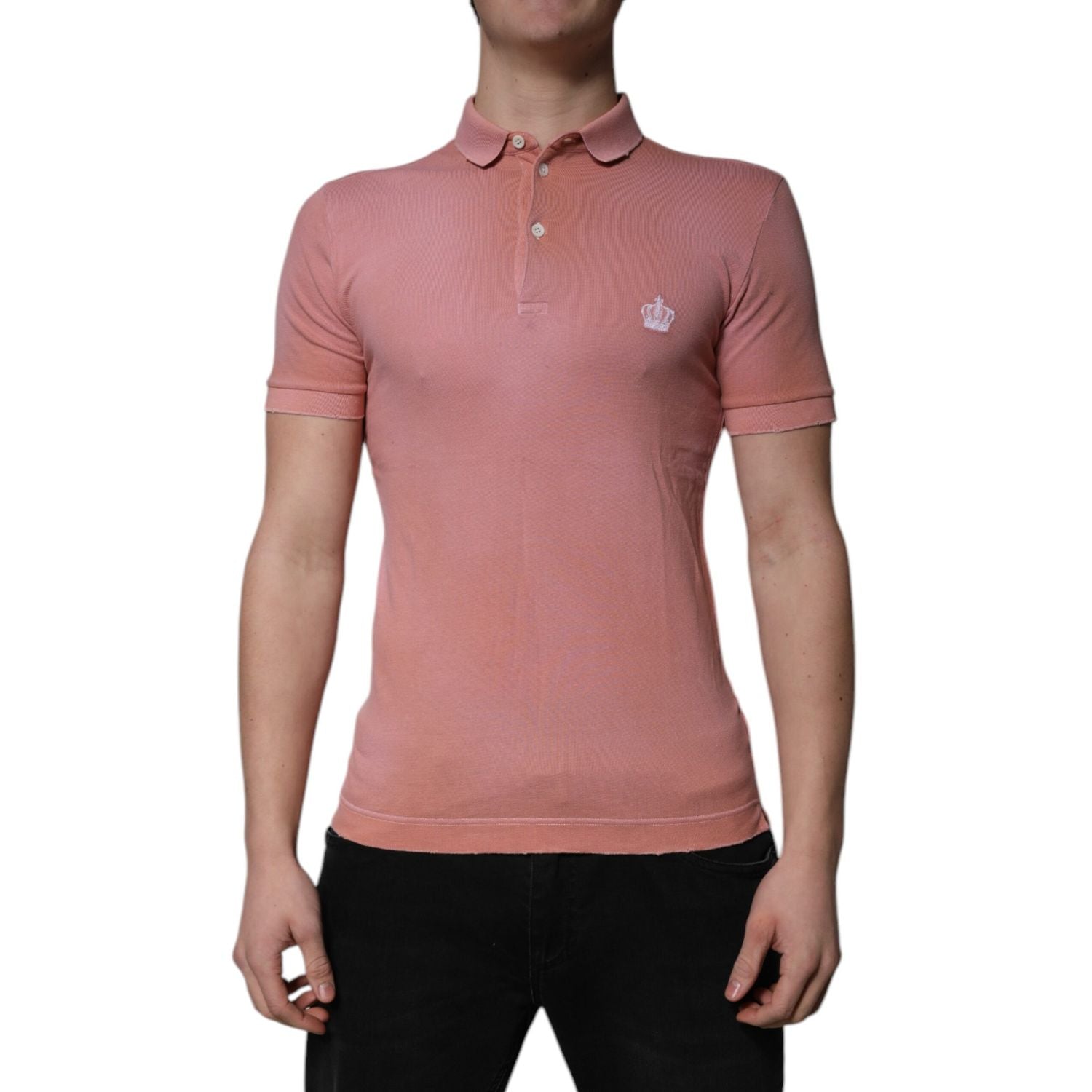 Dolce & Gabbana Pink Cotton Crown Collared Polo T-shirt
