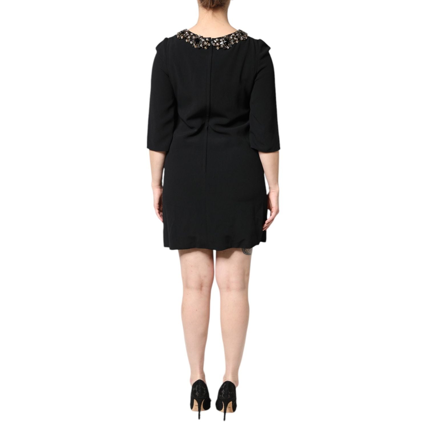 Dolce & Gabbana Black Crystal Embellished Round Neck Mini Dress