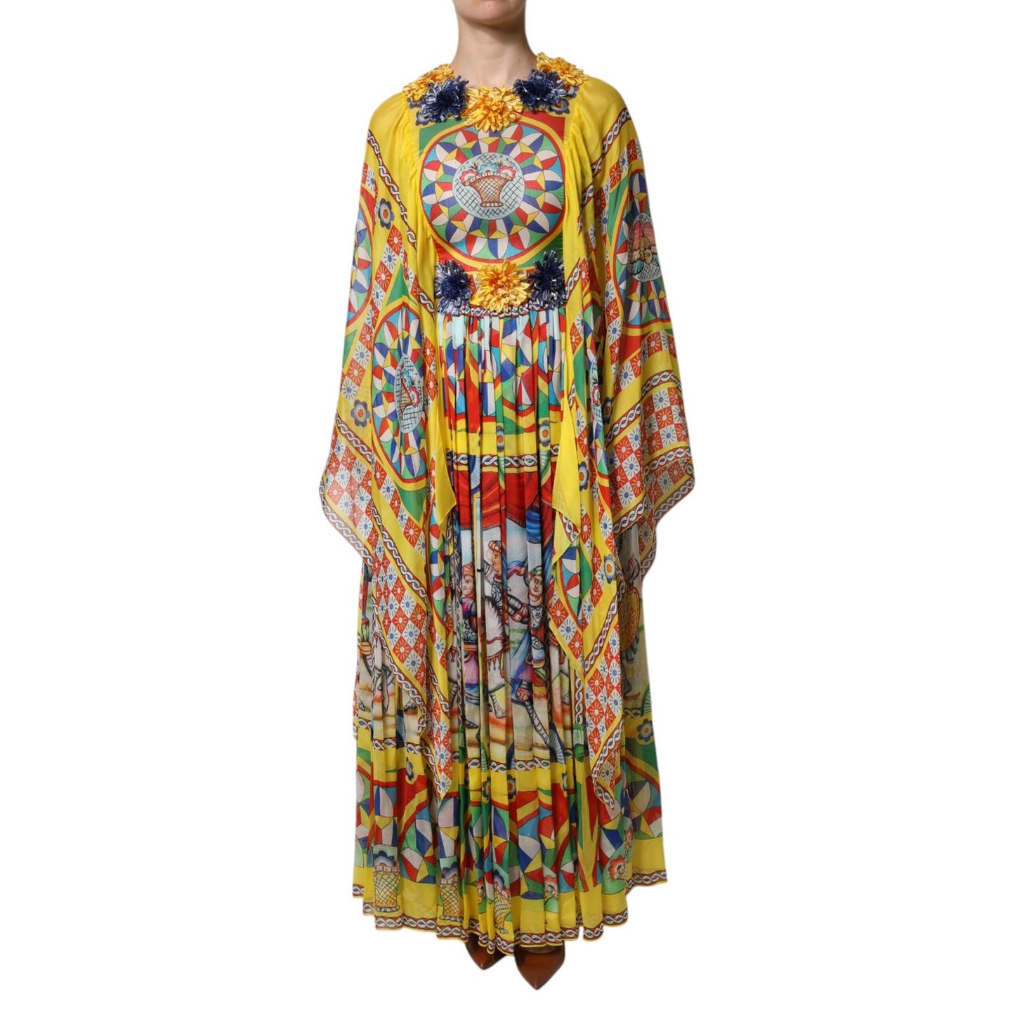 Dolce & Gabbana Multicolour Carretto Print Kaftan Twill Dress